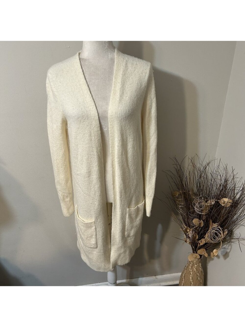 NWT Cremieux Wool Alpaca Blend Open Front Duster Cardigan Sweater Cream Women S